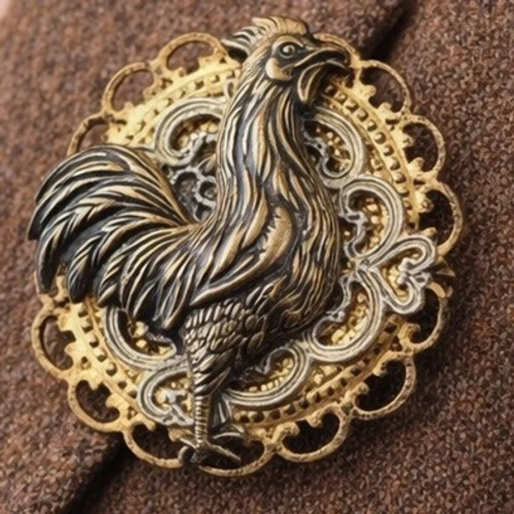 Vintage Rooster Brooch Figural Chicken‎ Pin Gold Tone Filigree Farmhouse Jewelry